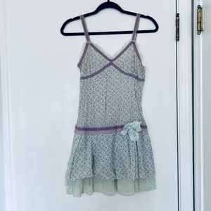 Vintage-Inspired romantic Floral Cottage Boho Indie Blue and Purple Summer Dress